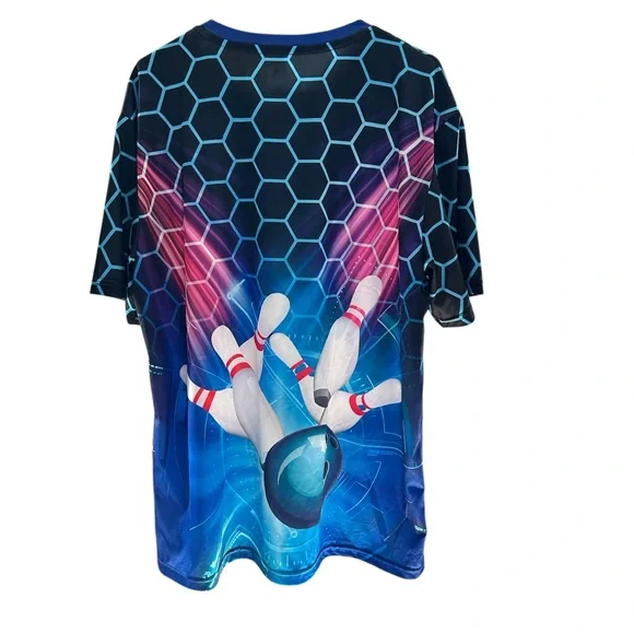 🎉HP🎊🆕Mens Bowling Graphic T-Shirt - Blue - Picture 2 of 3